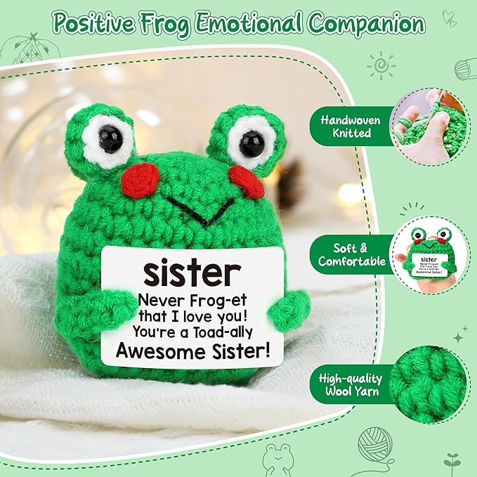 LEJIAJINW Funny Handmade Frog Gifts for Sister Christmas, Best Sister Christmas Birthday Gift, from Brother/Sister, Inspirational Encouragement Frog for Women Friends Bestie, I Love You, Just Because