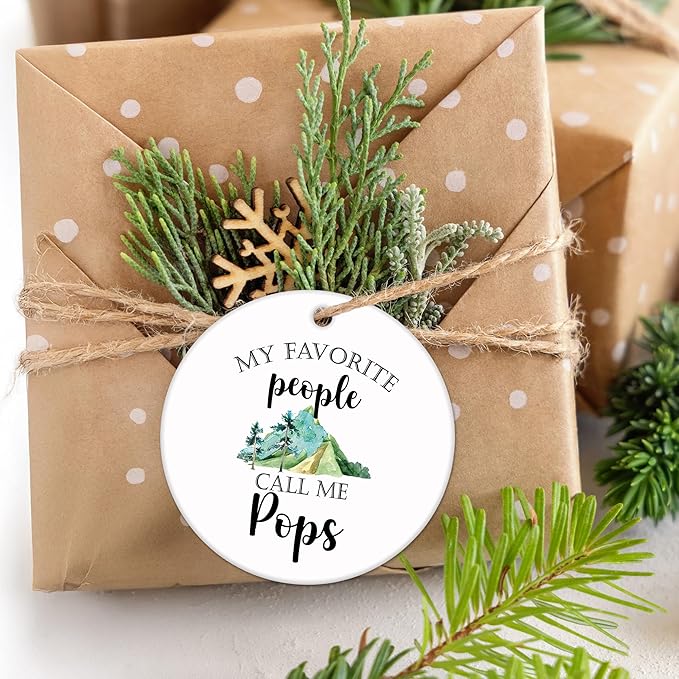 Pops Gifts Ceramic Christmas Ornaments, PopsGrandpa Christmas Tree Ornaments, Xmas Thanksgiving Birthday Gifts for PopsGrandpa, My Favorite People Call Me Pops Decorative Hanging Ornament