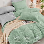 HYMOKEGE Sage Green/Light Grey Twin XL Comforter Set Seersucker 5 Pieces, All Season Luxury Bed in a Bag for Bedroom, Bedding Set with Comforter, Sheets, Pillowcase & Sham