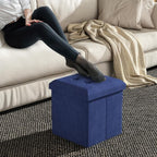 MoNiBloom 15 Inch Storage Ottoman Cube, Folding Square Foot Rest Stool, Small Ottoman Footrest with Storage for Living Room, Bedroom, Entryway, Navy Blue