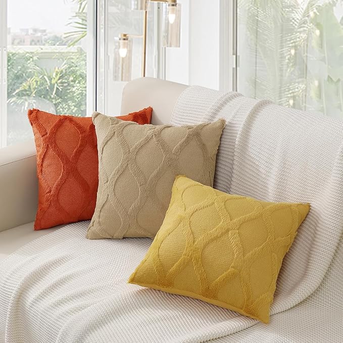 decorUhome Spring Throw Pillow Covers 12x20 Inch Set of 2, Soft Plush Faux Fur Wool Lumbar Rust Couch Pillow Covers, Decorative Neutral Pillow Cases for Bed Sofa Living Room Home Decor