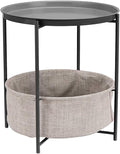 Amazon Basics Round Storage End Table, Side Table with Cloth Basket, Charcoal/Heather Gray, 17.7 x 17.7 x 18.9 in