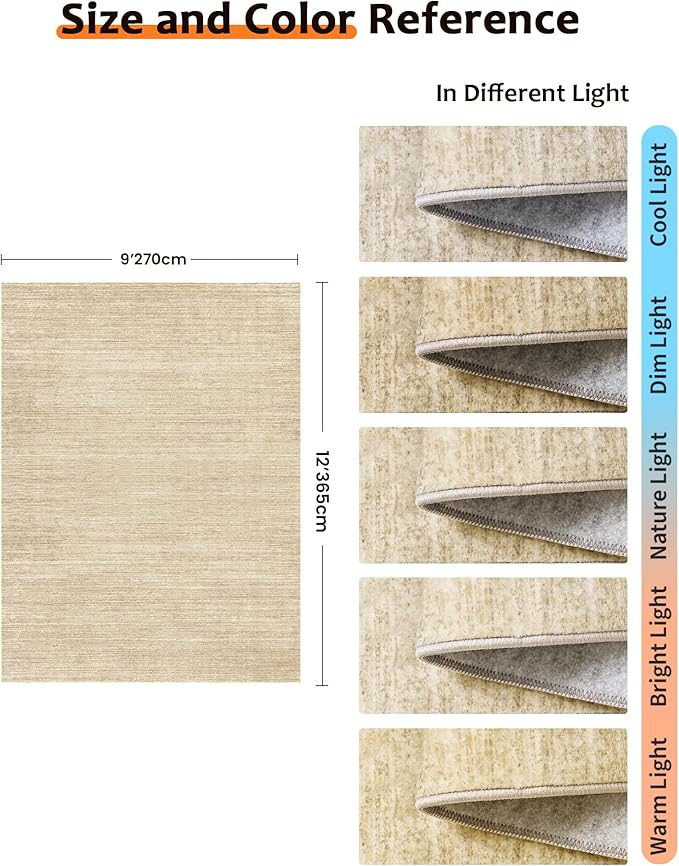 Art&Tuft Washable Rugs 9x12, Low Pile Area Rugs 9x12 Living Room - Non Slip and Stain Resistant Soft Thin Rug for Bedroom, Dining Room, Kitchen, Office, Brown