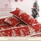 Exclusivo Mezcla Reversible Christmas Quilts Queen Size, Red Bedspread Lightweight Coverlet Winter Quilt Bedding Set with Printed Striped Trees Snowflakes Pattern (1 Quilt, 2 Pillow Shams)