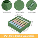Joyoldelf Sock Drawer Organizer Divider 2 Packs Underwear Organizer, 24 Cell Closet Organizers and Storage Organizer Sock Holders Organizers for Storing Socks, Handkerchiefs, Ties, Belts (Green)