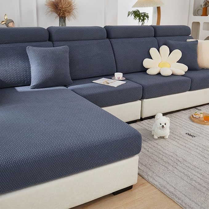 Sofa Covers Couch Covers for Sofa Pet Friendly Couch Cushion Covers Universal Sofa Covers Washable Stretch Slipcovers for Sectional Sofa (Texture Metal Gray,Chaise Cover)