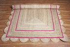 Scalloped Edge Rug, Hand Woven Natural Jute Area Rug, 9x15 Ft Beige & Pink Braided Sisal Kilim Rugs for Living Room, Kitchen, Entryway, Farmhouse