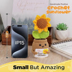 DUGATO Handmade Crochet Positive Sunflower with Magnetic Hands & 10 Customizable Cards - Uplifting Gift for Women, Friends, Coworkers - Cute Desk Decor for Office & Home