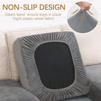 hyha Velvet Couch Cushion Covers, Soft Sofa Seat Covers for sectional 3 Cushion Couch Washable, Magic Sofa Slipcover with Elastic Bottom, Non-Slip Furniture Protector for Pets, Kid(3PC, Grey)