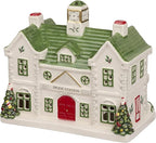 Spode Dolomite Christmas Collectible - Ceramic LED Lighted Miniature Christmas Village Set with Figural Decoration - Indoor Display