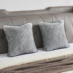 FUTEI Black White Decorative Throw Pillow Covers 18x18 Inch Set of 2,Soft Faux Raccoon Fur Textured Cushion Case,Modern Home Luxurious Decor for Couch Bed Living Room