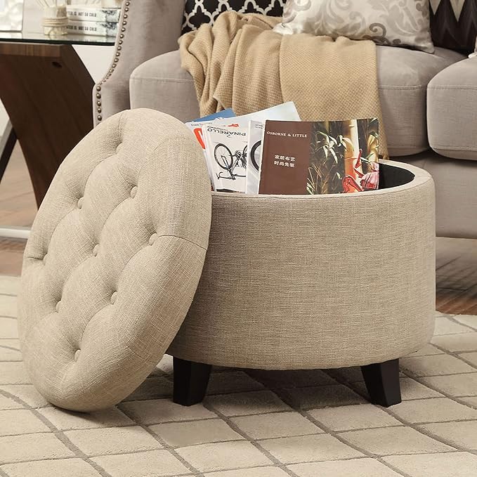 Convenience Concepts Designs4Comfort Storage Ottoman, Tan Fabric