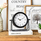 Vintage Black Table Clock - Decorative Battery Operated Desk Clock with Stand, Silent Non-Ticking for Living Room Shelf Decor, 8.6 x 7.8 Inches