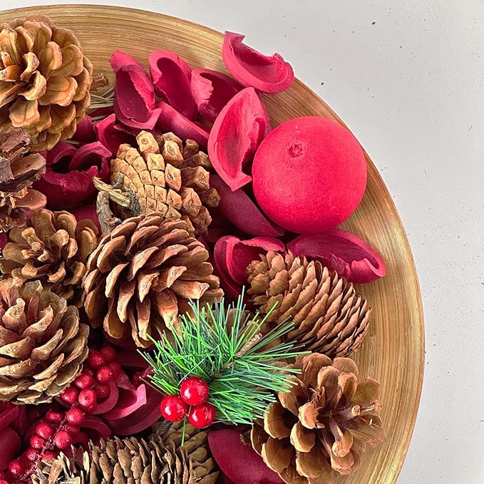 Christmas Potpourri Bag, Apple/Cinnamon Scented Potpourri Bowl Filler,Winter Xmas Red Decorative Dried Flower, Bulk Holiday Bathroom Vase Decor(20 oz)