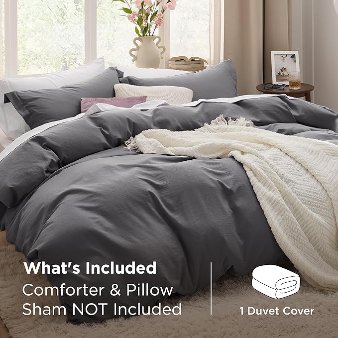 Bedsure Dark Grey Duvet Cover King Size Only - Prewashed Cotton-Like Polyester Extra Soft All Season Bedding, Includes 1 Duvet Cover 104x90 Inches with Zipper Closure, Comforter Not Included
