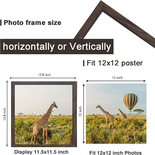 12x12 Picture Frame Set of 3, walnut Wooden Frame 12by12 Square Wall Gallery Poster Photo frame with Durable Shatter Resistant Plexiglass for Wall Hanging best gift