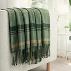 Green Plaid Throw Blanket for Couch,60"X80" Super Soft Cozy Warm Home Decorative Throws with Tassels for Bed Sofa Picnic