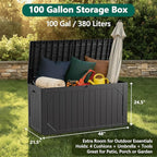 Outdoor Storage Box,100 Gallon Deck Box Outdoor Storage Bench Outside Waterproof Resin Storage Bench, Lockable Patio Cushions, Garden Tools Storage For Furniture, UV Resistant