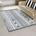 Area Rug 6' Square Rug Gray & Beige Cotton Dhurrie Striped Thick 0.19 inches Stone Easy Washable Rug Hand Wash Cotton Carpet Flatweave Rug Indoor Outdoor Rugs for Hall Room, Dining Room