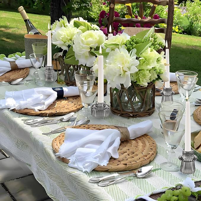 Double Sided Vintage Ribbed Taper Glass Candle Holders,Tea Candle Holder for Table Centerpieces, Wedding Decorations and Dinner Parties (Gray, 3 PCS)