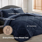 Bedsure King Comforter Set - 7 Pieces Reversible Navy Blue Bedding, King Size Bed Set for All Seasons, Bed in a Bag with Down Alternative Comforter, Sheets, Pillowcases & Shams