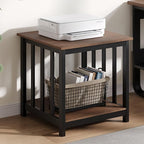 Treocho End Tables Living Room Set of 2, 24 Inch Square Side Table with 2-Tier Storage Shelf, Modern Nightstand for Living Room, Bedroom, Office, Walnut