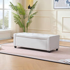 48" Storage Bedroom Bench for End of Bed, Faux Linen Upholstered Storage Ottoman with Arms for Bedroom,Living Room, Entryway, Beige