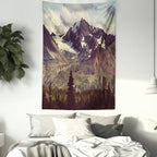 Ambesonne Alaska Mountains Tapestry Twin Size, Arctic Landscape Hiking Alaska Mountains Scenery in Usa Wilderness, Wall Hanging Bedspread Bed Cover Wall Decor, 68" X 88", Green Black White