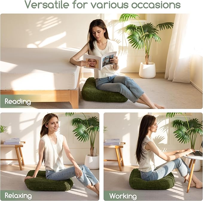 Washable Floor Pillow Cushion for Adults, Meditation Cushion Pillow, Removable Tufted Blended Corduroy Cover, Large Square Floor Sitting for Tatami Living Room or Yoga, 22x22 Inch, Machine Washable
