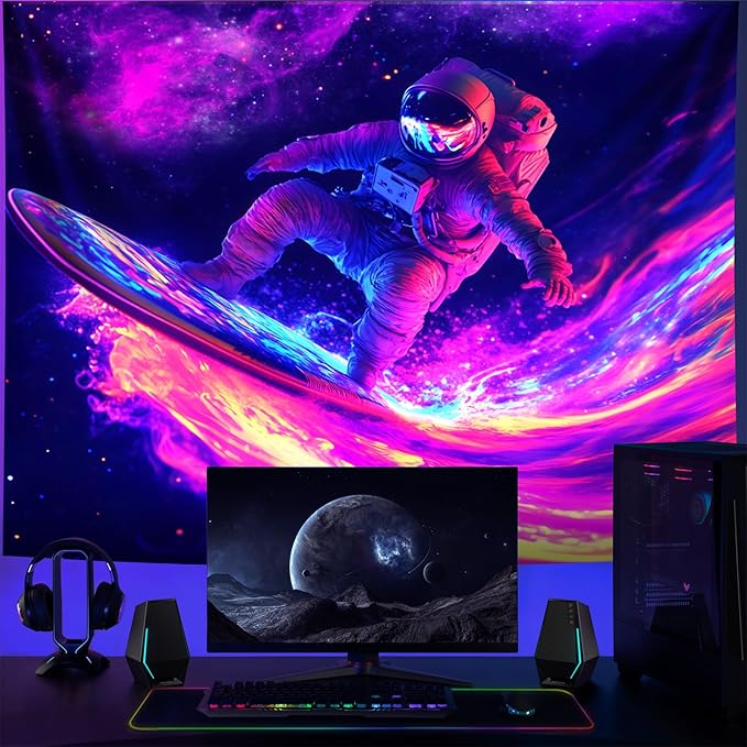 NYZE Astronaut Space Tapestry for Bedroom, Glow in the Dark Room Decor Wall Tapestries, Cool Galaxy Planet Wall Hanging, Wall Hanging for Men Guys Gamer Room Dorm Living Room 59in×51in