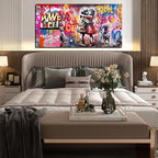 CIRABKY Graffiti Canvas Wall-Art for Dorm Room Girl - Colorful Wall Decor for Living Room - Boy Hugs Girl Print Large Painting Size 24" x 48"