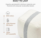 Anji Mountain Artisan Crafted Cotton Blend Pouf Ottoman | Versatile Floor Seating & Footstool for Living Room | Modern Boho Home Décor Accent | Filled Pouffe