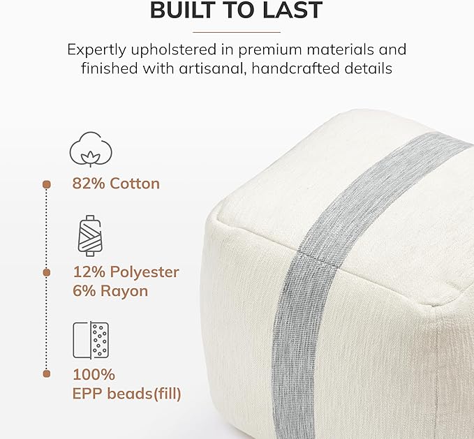Anji Mountain 100% Handmade & Handcrafted Comfortable Home Décor Pouf Ottoman Footrest for Living Room, Bedroom, Nursery, Kidsroom, Patio Furniture - (20" x 20" x 20" - Gray Maze)