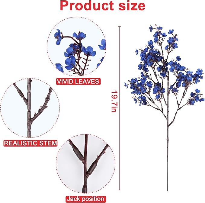 4th of July Red White and Blue Decorations Flowers 12 Bundle Artificial Babys Breath Fake Silk Patriotic Flowers for Independence Day Americana Home Decor Floral Indoor Arrangement Table Centerpieces