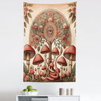 Ambesonne Hippie Tapestry, Psychedelic Aura Leaves and Eye Ornate Tree Art with Mushrooms and Snake, Fabric Wall Hanging Decor for Bedroom Living Room Dorm, 30" X 45", Dark Pink Reseda Green
