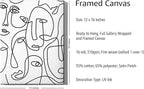 Abstract Face Pattern Wrapped Canvas Wall Art Collage of Modern Faces Continuous Line Drawing 12x16 Inch Gallery Stretched Modern Home Art Decor
