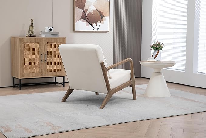 KEIKI Mid Century Modern Accent Chair, Ergonomic Design Armchair with Solid Wood Base, Includes Lumbar Cushion for Back Support