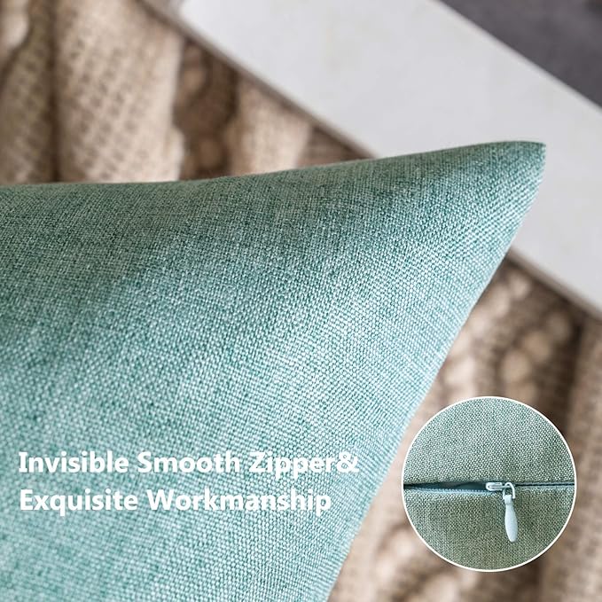 MIULEE Pack of 2 Decorative Outdoor Solid Waterproof Throw Pillow Covers Spring Euro Sham Faux Linen Garden Farmhouse Cushion Cases for Summer Patio Tent Balcony Couch Sofa 24x24 Inch Teal