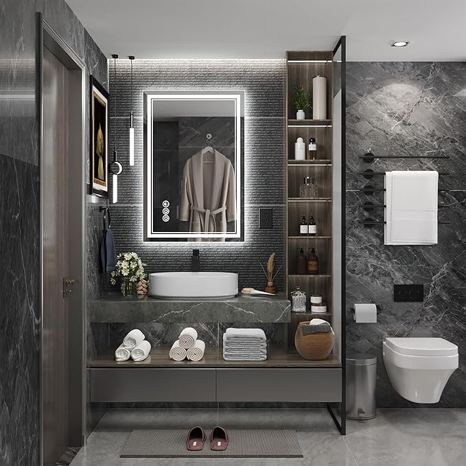 24x36 Inch Led Mirror for Bathroom with Front Light and Backlit, Bathroom Mirror with Led Lights, Vanity Mirror with Lights for Wall, Anti-Fog, Dimmable, Memory Function, Tempered Glass