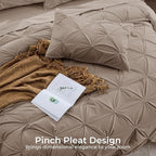 Sasttie Queen Comforter Set, 7-Piece Bed in a Bag, Pintuck Bedding Sets for All Season, Includes Comforter, Flat Sheet, Fitted Sheet, Pillowcases and Pillowshams, Dark Linen
