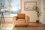 Valencia Artisan Full Leather Accent Chair 41.5” | Pure Full Italian Nappa Leather Chair, Solid Wood Accent, Ultimate Comfort, Cognac Tan
