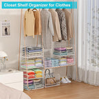 Divided 4-Tier Stackable Closet Organizers and Storage Basket, Foldable Closet Shelf Organizer Systems for Clothing Sweaters, Wardrobe Cupboard, White