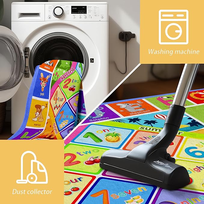 3x5 Small Kids Classroom & Playroom Rug - ABC Alphabet Educational Area Rug with Animals Numbers & Shapes - Washable Non-Slip Carpet Playmat for Nursery Preschool & Reading Area