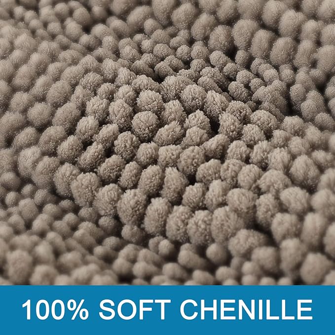 H.VERSAILTEX Bath Rugs for Bathroom Non Slip Bath Mats Extra Thick Chenille Striped Rug 20" x 32" Absorbent Non Skid Fluffy Soft Shaggy Washable Dry Fast Plush Mat for Indoor, Bath Room, Tub - Taupe