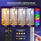 36W RGBCW Floor Lamp, Color Changing LED Tree Floor Lamp, Stepless Dimmable Tall Standing Lamp with Remote & Touch Control, 2700K-6500K Modern Floor Lamps for Living Room, Bedroom, Gaming Room -Silver
