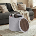 17" Foldable Boucle Round Storage Ottoman,Space-Saving Footrest/Seating/Coffee Table for Small Apartments,Dorms & Bedrooms-Grey