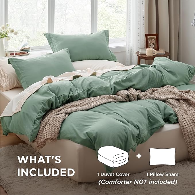 Bedsure Sage Green Duvet Cover Twin/Twin XL Size - 2 Pieces Prewashed Polyester Extra Soft Bedding Set, Includes 1 Twin Duvet Cover 68''x90'' with Zipper Closure & 1 Pillow Sham, No Comforter