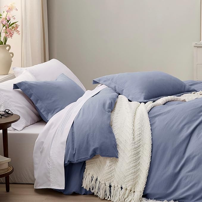Bedsure Slate Blue Duvet Cover Full Size - 3 Pieces Prewashed Extra Soft Cotton-Like Polyester Bedding Set, Includes 1 Duvet Cover 80x90 Inches with Zipper Closure & 2 Pillow Shams, No Comforter