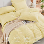 HYMOKEGE Yellow Twin Comforter Set Seersucker 5 Pieces, All Season Luxury Bed in a Bag for Bedroom, Bedding Set with Comforter, Sheets, Pillowcase & Sham