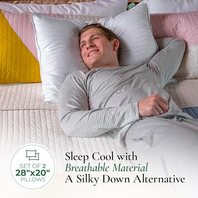 Fern and Willow Premium Queen Size Bed Pillows - Set of 2, 28"x20" - Luxurious Ultra-Soft Cooling Pillow - Hotel Quality, Down Alternative Fill, Medium Firm Support for Side, Back & Stomach Sleepers